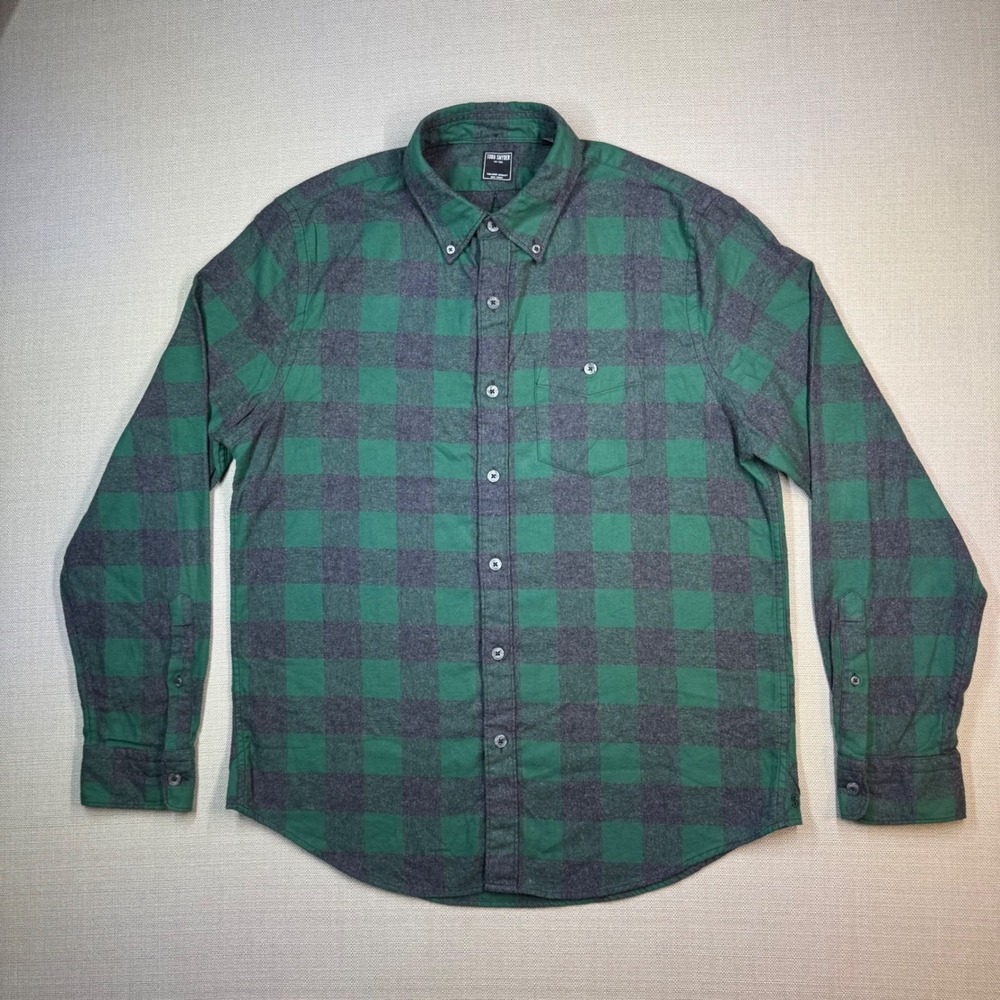 Todd Snyder Mens Flannel L/S Button Down Shirt Green Dark Gray Buffalo Check L
